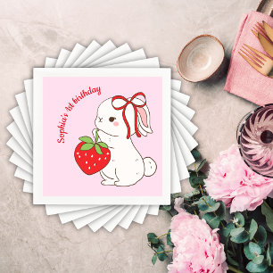 Roze Konijn Verjaardag met Aardbei Servet