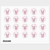 Roze konijn verjaardag ronde sticker (Vel)