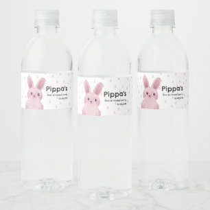 Roze konijn verjaardagsfeest voor baby meisjes waterfles etiket