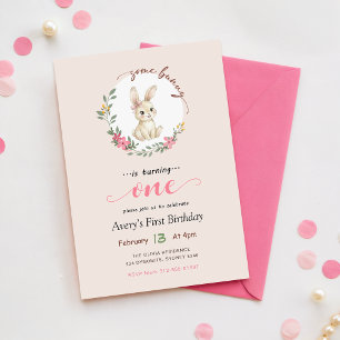 Roze Konijn Vintage Konijn 1e Verjaardag Kaart