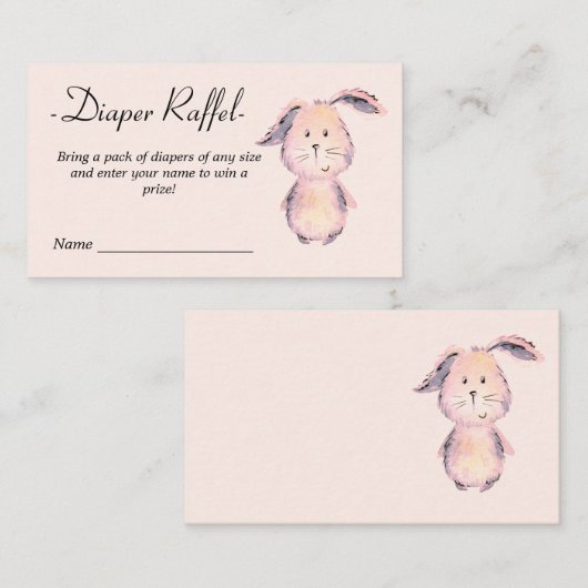 Roze Konijn Waterverf Baby shower Luier Raffle Informatiekaartje (Voorkant / Achterkant)