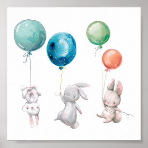 Roze Konijnen Ballonnen Kunstprint Poster
