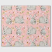 Roze. Konijnen en bloemen. Cadeaupapier (Vlak)