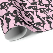 Roze Konijnen Patroon Zwart BG Cadeaupapier (Rol Hoek)