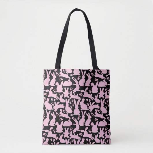 Roze Konijnen Patroon Zwart BG Tote Bag (Voorkant)