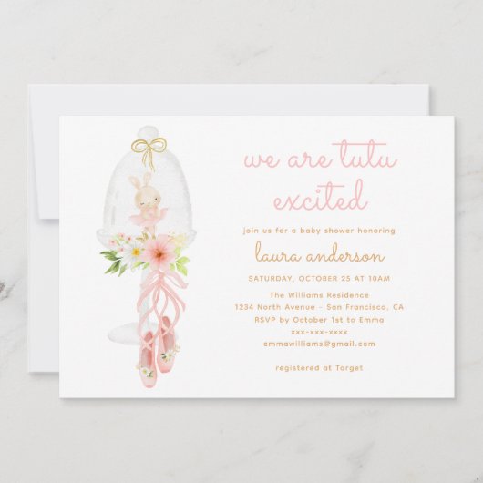 Roze Konijnenballerina Baby shower Kaart (Voorkant)