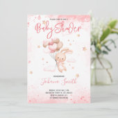 Roze konijnenballon Baby shower Uitnodiging (Staand voorkant)
