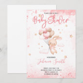 Roze konijnenballon Baby shower Uitnodiging (Voorkant / Achterkant)