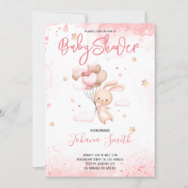 Roze konijnenballon Baby shower Uitnodiging