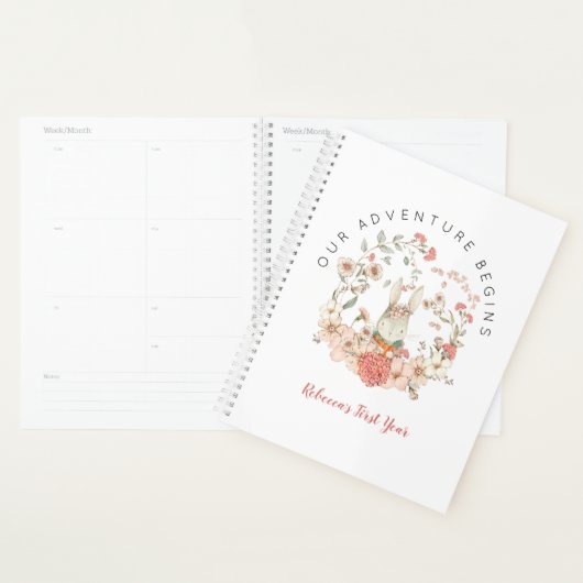  roze konijnenbloem 1e jaar meisje Baby boek Planner (Display)