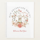  roze konijnenbloem 1e jaar meisje Baby boek Planner (Voorkant)