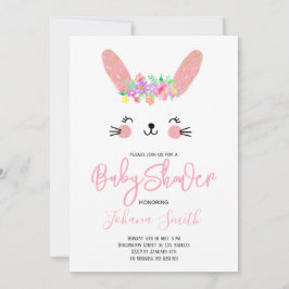 Roze Konijnengezicht Baby Shower Uitnodiging