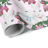  roze konijnenkonijn Roos Floral Cute Pattern Cadeaupapier (Rol Hoek)