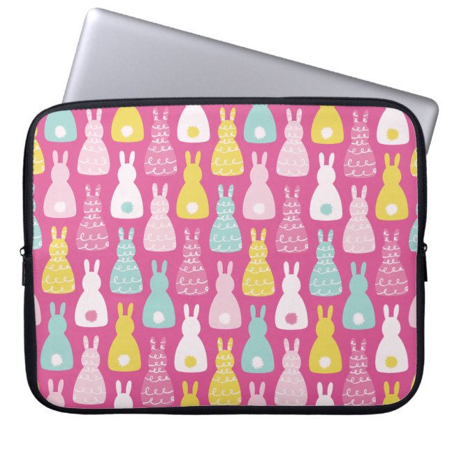Roze konijnenkonijnenpatroon laptop sleeve (Voorkant)