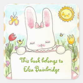 Roze konijnenplaat vierkante sticker