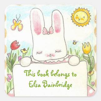 Roze konijnenplaat vierkante sticker