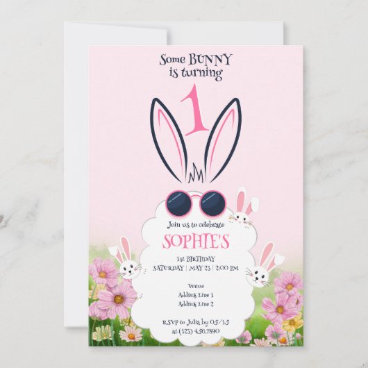 Roze Konijntje Bloemtuin Lente Zomer Verjaardag Kaart (Voorkant)