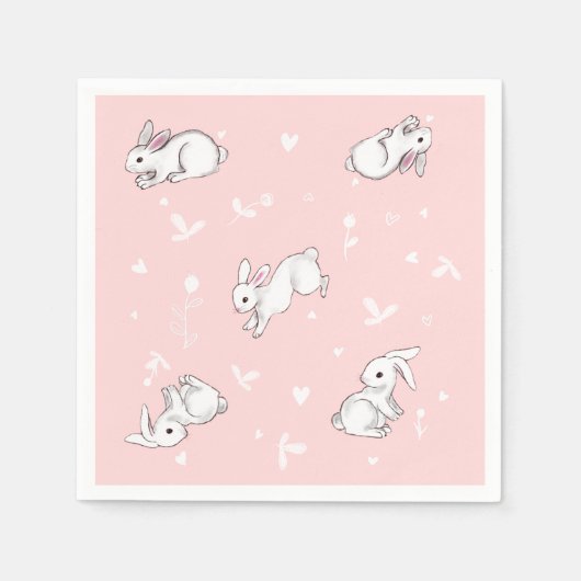 Roze konijntje gedrukt papieren servetten (Voorkant)