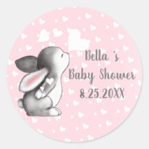 Roze Konijntje Hart Confetti Baby shower Stickers