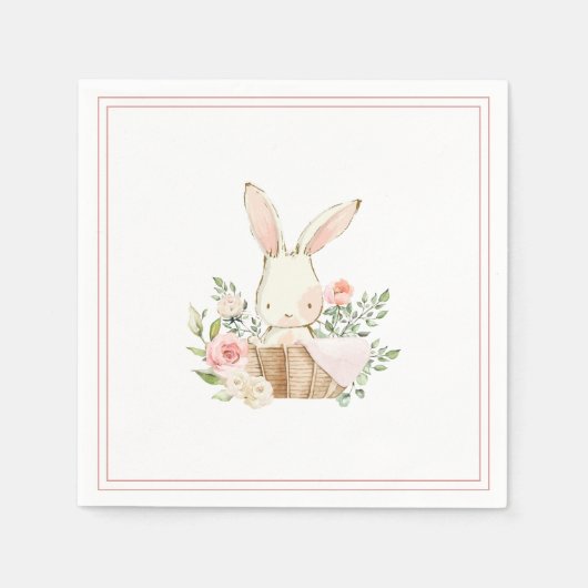 Roze Konijntje Meisje Baby shower Servet (Voorkant)
