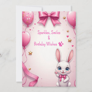 Roze konijntje meisje verjaardagsfeest 🐰 kaart