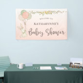 Roze  Konijntje Rustiek Bloemen Baby shower Spandoek (Beurs)