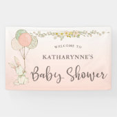 Roze  Konijntje Rustiek Bloemen Baby shower Spandoek (Horizontaal)