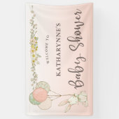 Roze  Konijntje Rustiek Bloemen Baby shower Spandoek (Verticaal)
