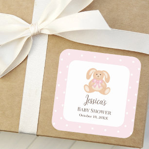 Roze Konijntje Schattige Polka Dots Meisje Baby sh Vierkante Sticker