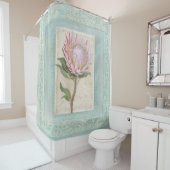  roze koning Protea Blauw Elegant afbeelding Douchegordijn (In situ)