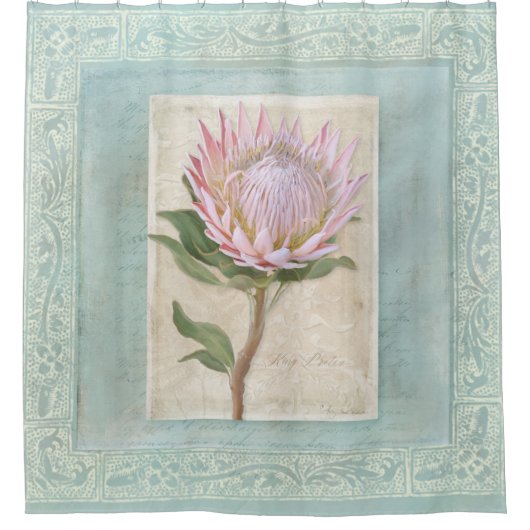  roze koning Protea Blauw Elegant afbeelding Douchegordijn (Voorkant)