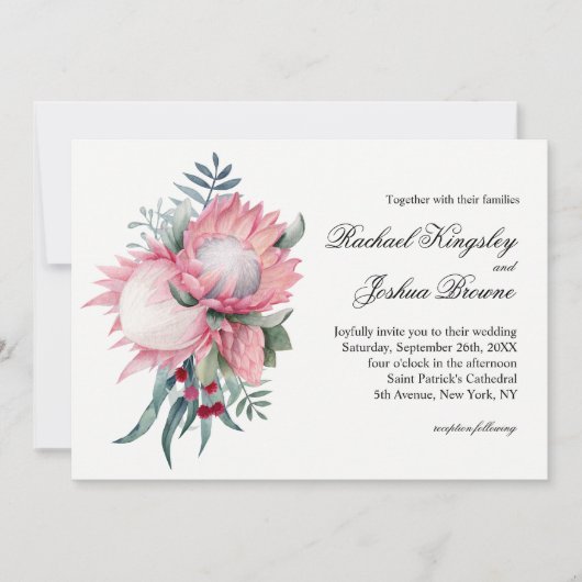 Roze Koning Protea Botanische bruiloft uitnodiging (Voorkant)