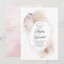 Roze Koning Protea en Pampas Gras repetitie Diner Kaart