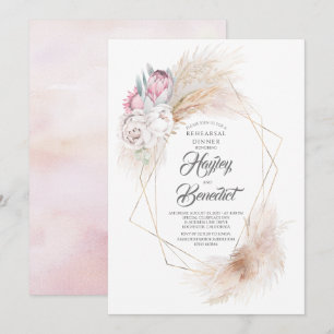 Roze Koning Protea en Pampas Gras repetitie Diner Kaart