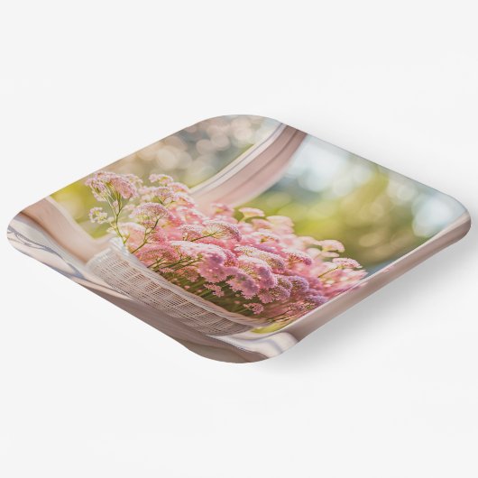 Roze Koningin Anne's Kant Boeket Papieren Bordje (Gebogen)