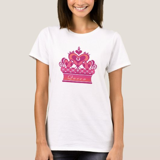 Roze koningin harten kroop wit t-shirt (Voorkant)