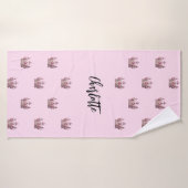 Roze koningin kroon naam meisje badhanddoek (Badhanddoek)
