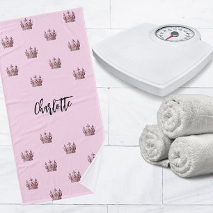 Roze koningin kroon naam meisje badhanddoek