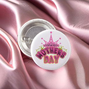 Roze koningin Krown Happy Mothers day Button