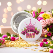 Roze koningin Krown Happy Mothers day Button