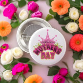 Roze koningin Krown Happy Mothers day Button