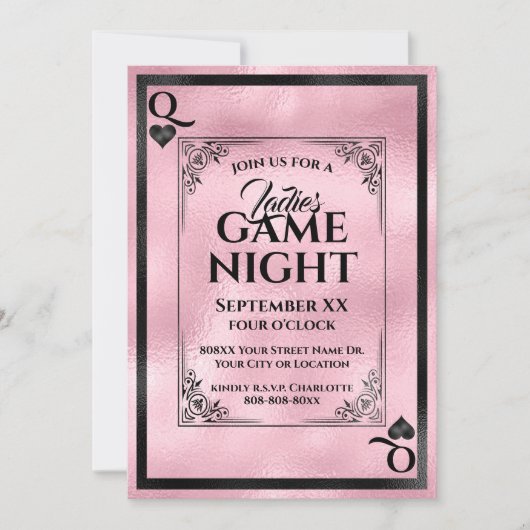 Roze Koningin van Harten Dames Spel Nacht Kaart (Voorkant)
