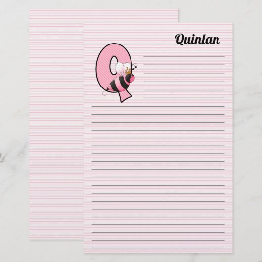 Roze koninginnenbrood met "Q" gebondenheid Briefpapier (Voorkant / Achterkant)