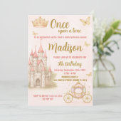 Roze Koninklijk Kasteel Party Uitnodigen Kaart (Staand voorkant)