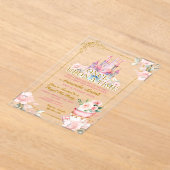 Roze Koninklijk Kasteel Prinses Tea Party 4e verja Acryl Uitnodigingen (Laagn)