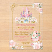 Roze Koninklijk Kasteel Prinses Tea Party 4e verja Acryl Uitnodigingen (Voorkant)