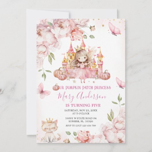 Roze Koninklijk Kasteel Prinses Verjaardag Kaart (Voorkant)