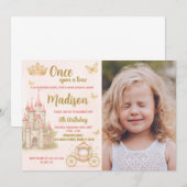Roze Koninklijk Kasteelfeest Uitnodigen met foto Kaart (Voorkant / Achterkant)
