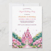 Roze Koninklijk Prinses Kasteel 1e Verjaardagsfees Kaart (Voorkant)