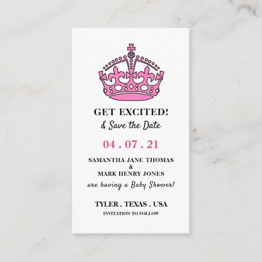 Roze koninklijke kroon, Overhaal en sla de datum o Informatiekaartje (Voorkant)